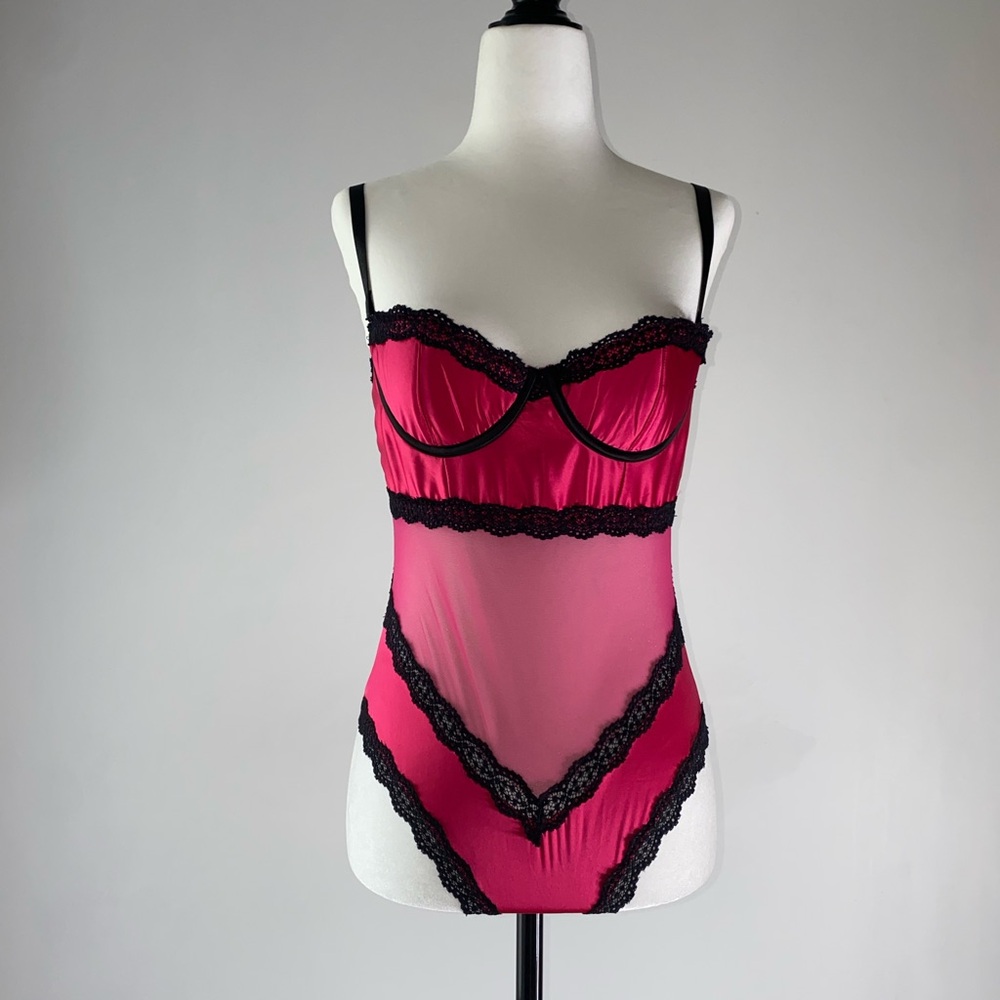 Oh lala Chéri Paris Pink and Black Lace Lingerie Bodysuit